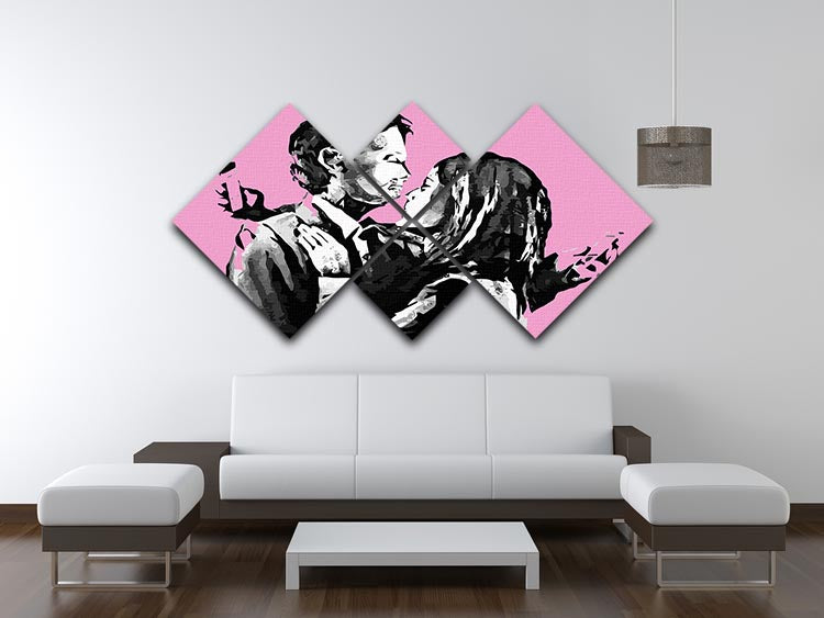 Banksy Mobile Lovers Pink 4 Square Multi Panel Canvas - Canvas Art Rocks - 3