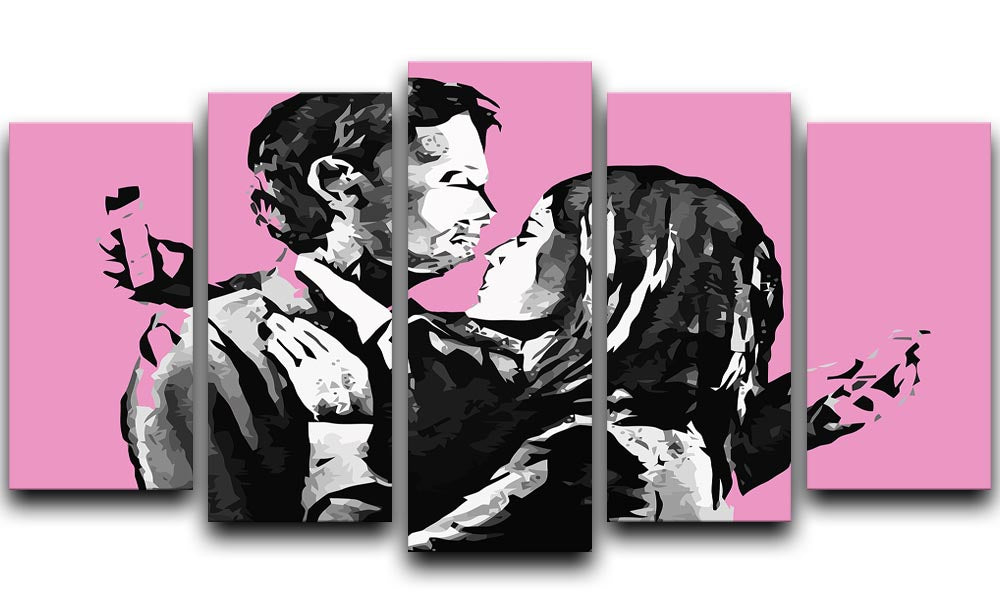 Banksy Mobile Lovers Pink 5 Split Panel Canvas - Canvas Art Rocks - 1