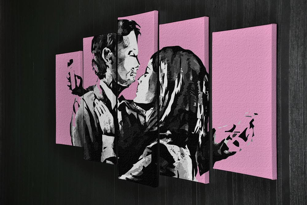 Banksy Mobile Lovers Pink 5 Split Panel Canvas - Canvas Art Rocks - 2