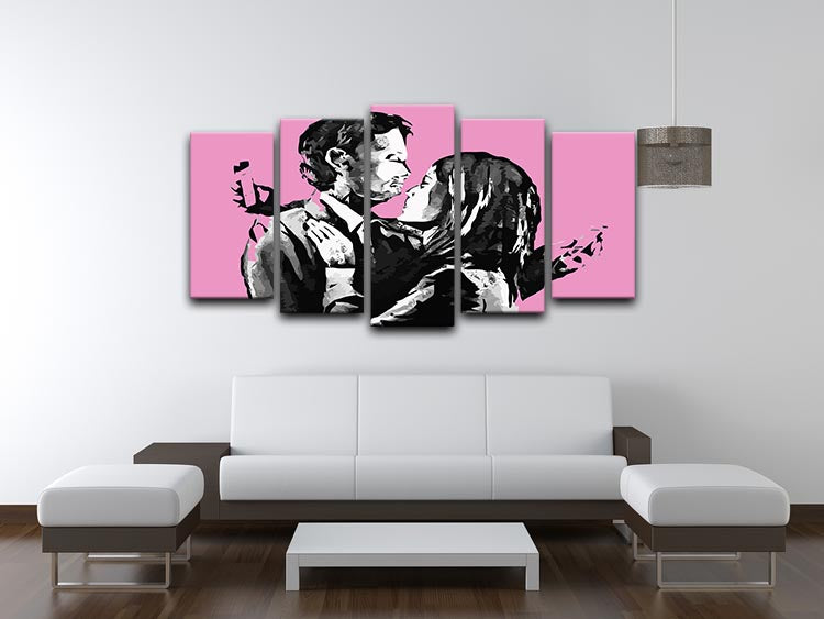 Banksy Mobile Lovers Pink 5 Split Panel Canvas - Canvas Art Rocks - 3