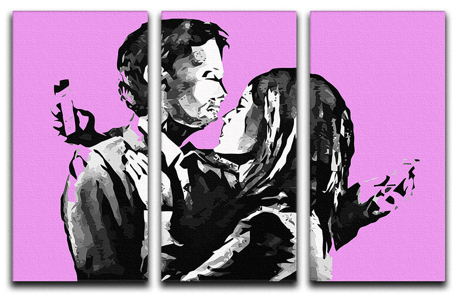 Banksy Mobile Lovers Purple 3 Split Panel Canvas Print - Canvas Art Rocks - 1