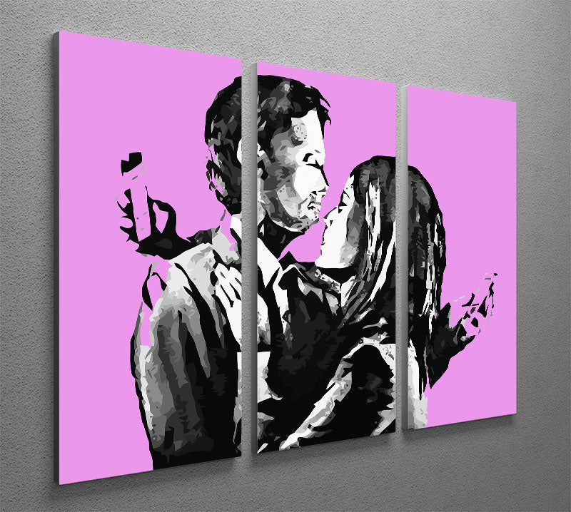 Banksy Mobile Lovers Purple 3 Split Panel Canvas Print - Canvas Art Rocks - 2
