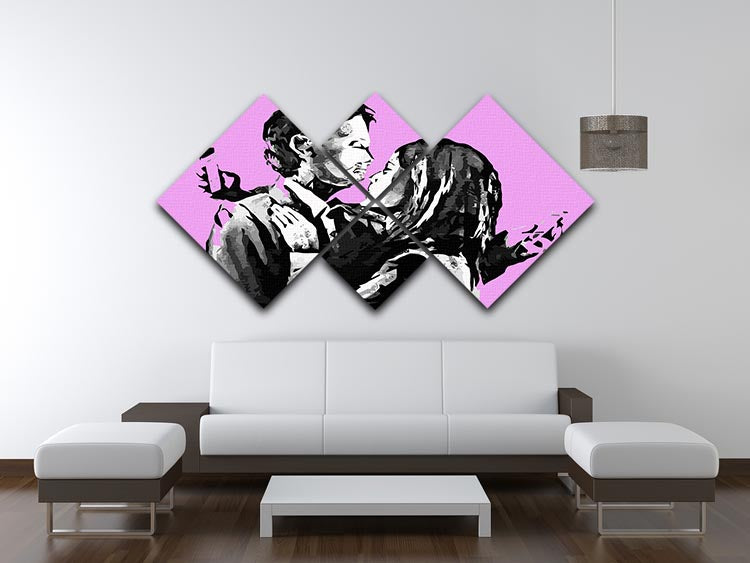 Banksy Mobile Lovers Purple 4 Square Multi Panel Canvas - Canvas Art Rocks - 3