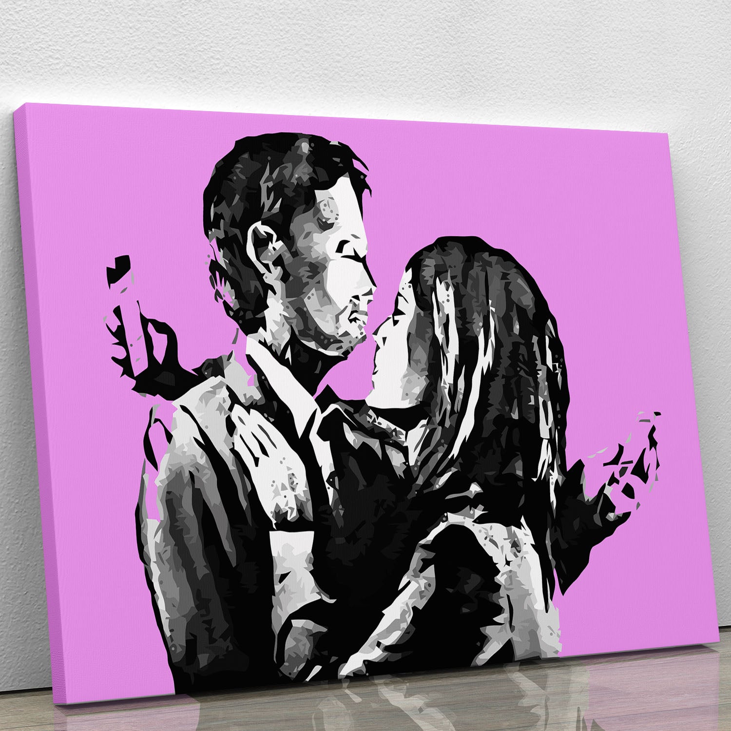 Banksy Mobile Lovers Purple Canvas Print or Poster - Canvas Art Rocks - 1