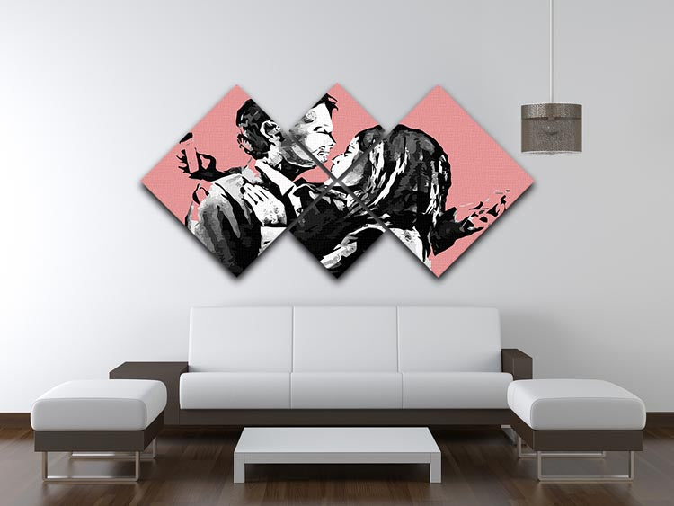 Banksy Mobile Lovers Red 4 Square Multi Panel Canvas - Canvas Art Rocks - 3