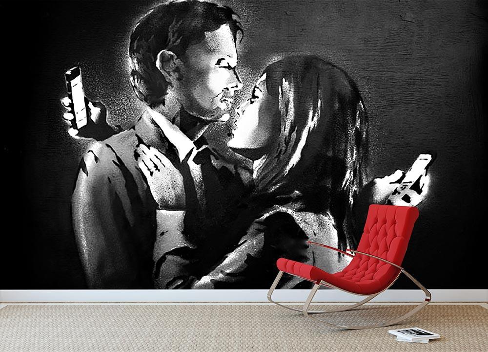 Banksy Mobile Lovers Wall Mural Wallpaper - Canvas Art Rocks - 2