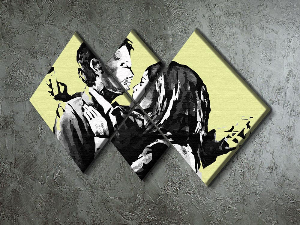 Banksy Mobile Lovers Yellow 4 Square Multi Panel Canvas - Canvas Art Rocks - 2