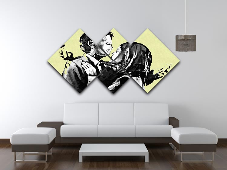Banksy Mobile Lovers Yellow 4 Square Multi Panel Canvas - Canvas Art Rocks - 3