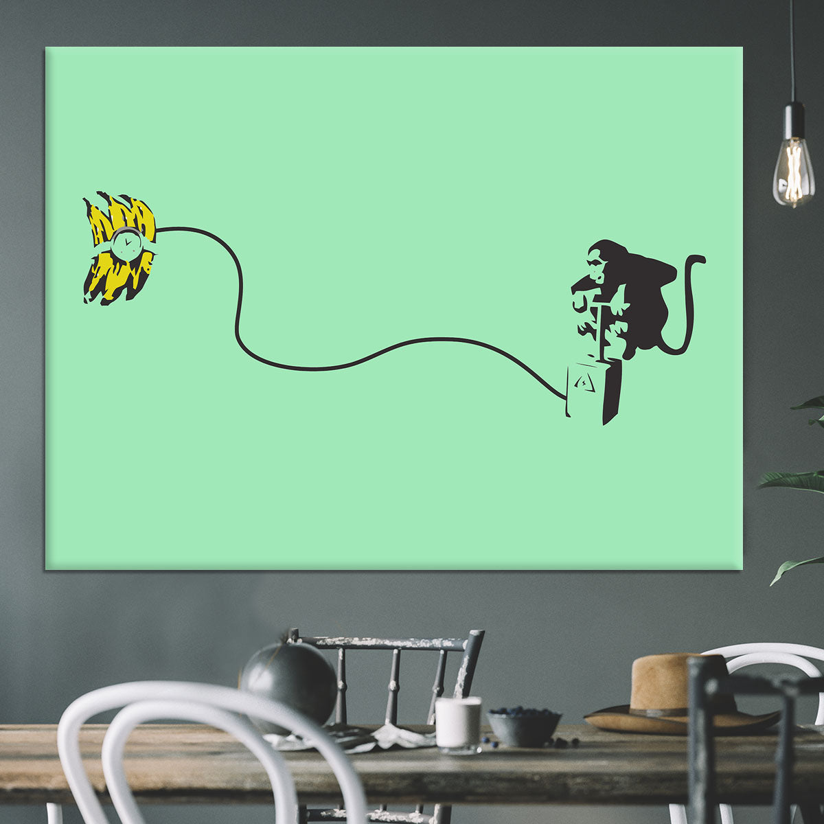 Banksy Monkey Banana Bomb Green Canvas Print or Poster - Canvas Art Rocks - 3