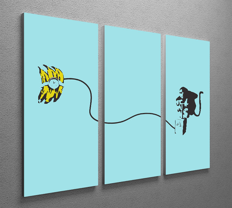 Banksy Monkey Banana Bomb LIght Blue 3 Split Panel Canvas Print - Canvas Art Rocks - 2