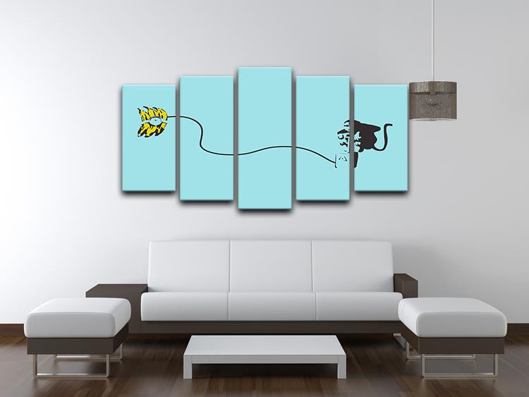 Banksy Monkey Banana Bomb LIght Blue 5 Split Panel Canvas - Canvas Art Rocks - 3