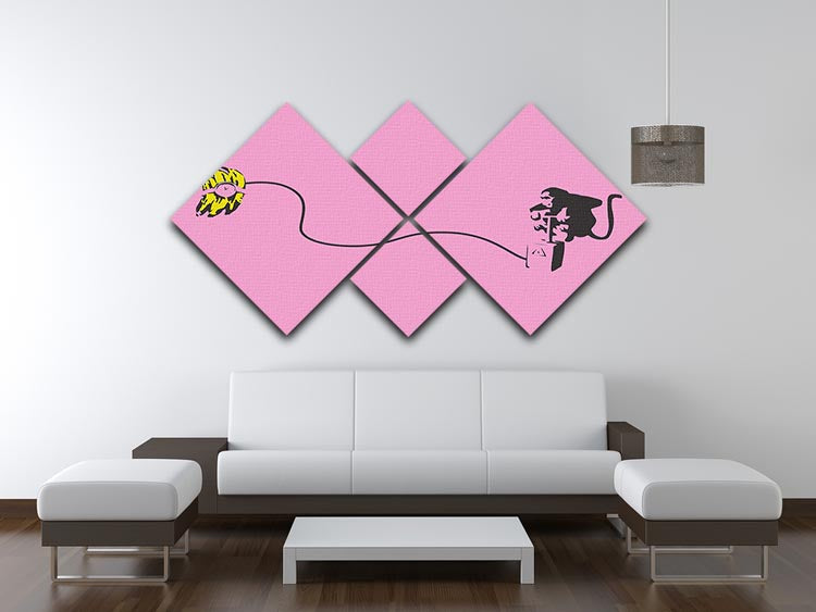 Banksy Monkey Banana Bomb Pink 4 Square Multi Panel Canvas - Canvas Art Rocks - 3