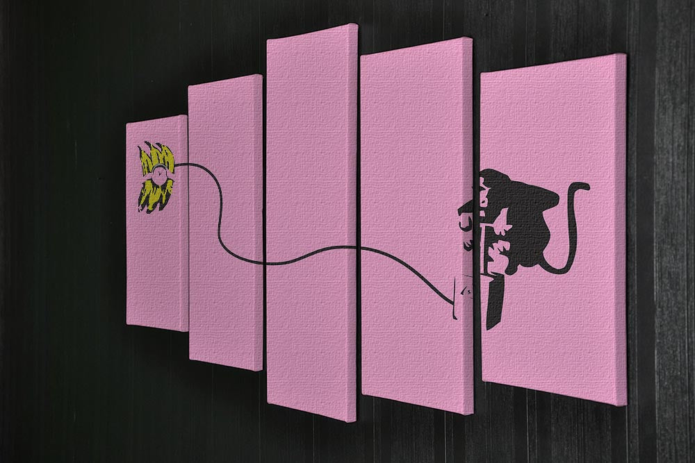 Banksy Monkey Banana Bomb Pink 5 Split Panel Canvas - Canvas Art Rocks - 2