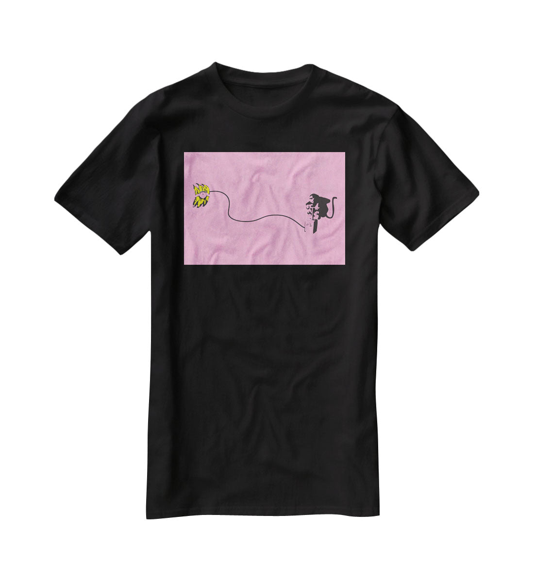 Banksy Monkey Banana Bomb Pink T-Shirt - Canvas Art Rocks - 1