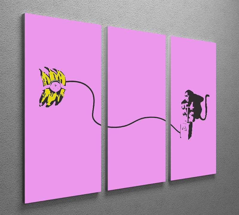 Banksy Monkey Banana Bomb Purple 3 Split Panel Canvas Print - Canvas Art Rocks - 2