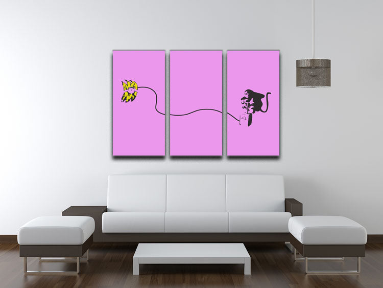 Banksy Monkey Banana Bomb Purple 3 Split Panel Canvas Print - Canvas Art Rocks - 3