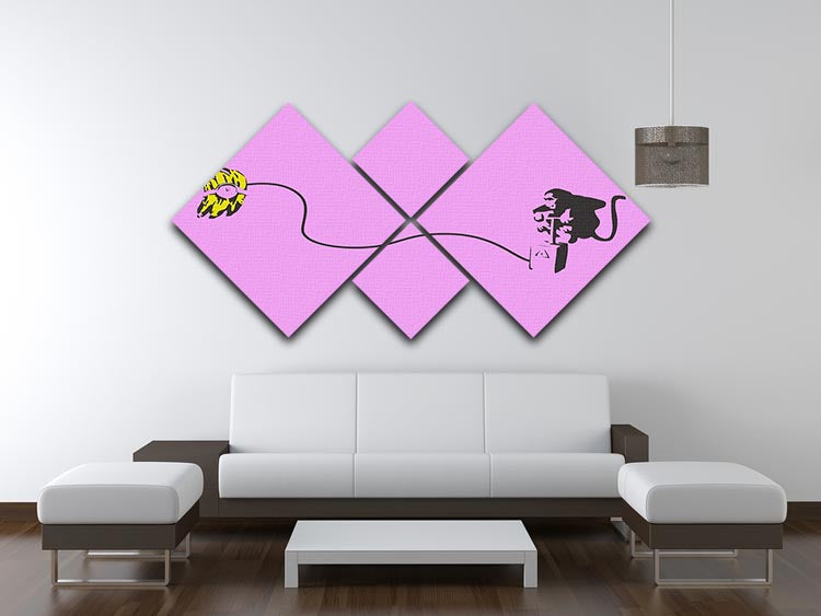 Banksy Monkey Banana Bomb Purple 4 Square Multi Panel Canvas - Canvas Art Rocks - 3