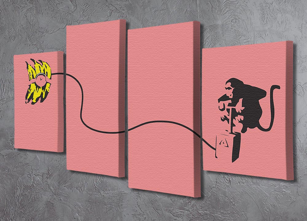 Banksy Monkey Banana Bomb Red 4 Split Panel Canvas - Canvas Art Rocks - 2