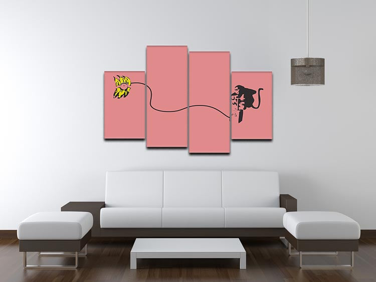 Banksy Monkey Banana Bomb Red 4 Split Panel Canvas - Canvas Art Rocks - 3