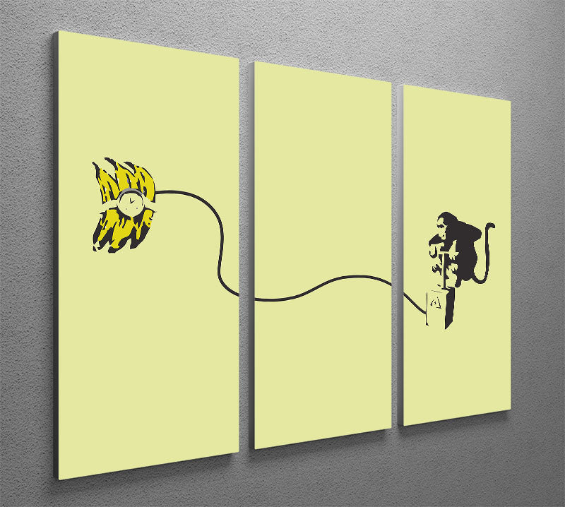 Banksy Monkey Banana Bomb Yellow 3 Split Panel Canvas Print - Canvas Art Rocks - 2