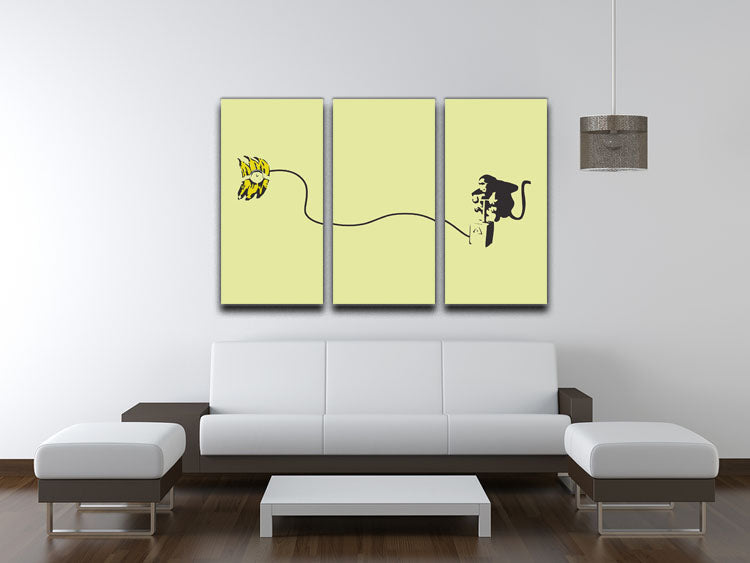 Banksy Monkey Banana Bomb Yellow 3 Split Panel Canvas Print - Canvas Art Rocks - 3