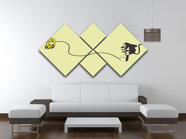 Banksy Monkey Banana Bomb Yellow 4 Square Multi Panel Canvas - Canvas Art Rocks - 3