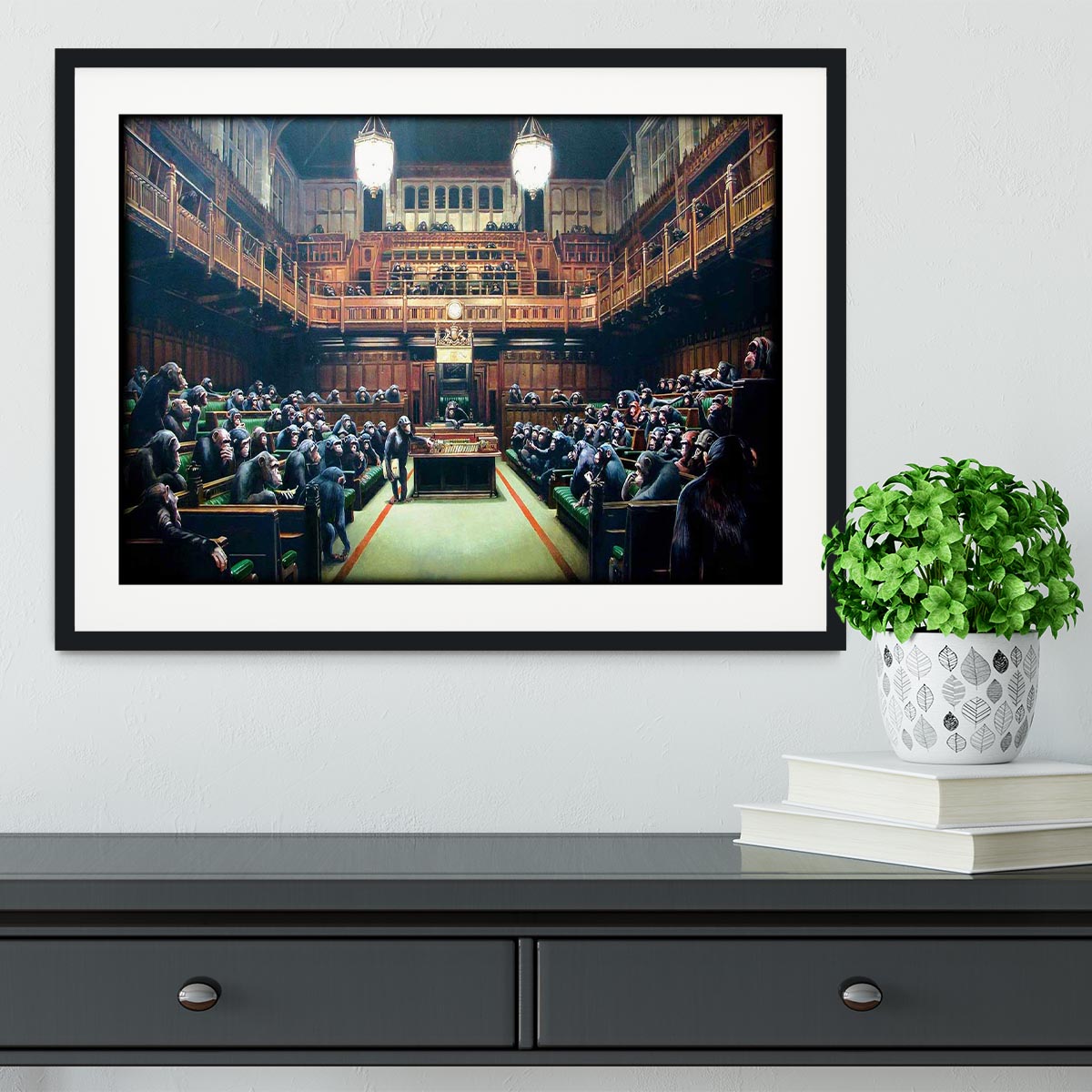 Banksy Monkey Parliament Framed Print - Canvas Art Rocks - 1