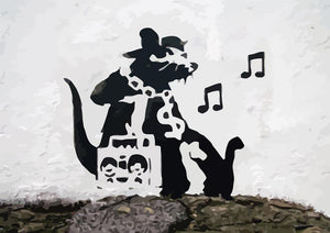 Banksy Music Rat Wall Mural Wallpaper - Canvas Art Rocks - 1