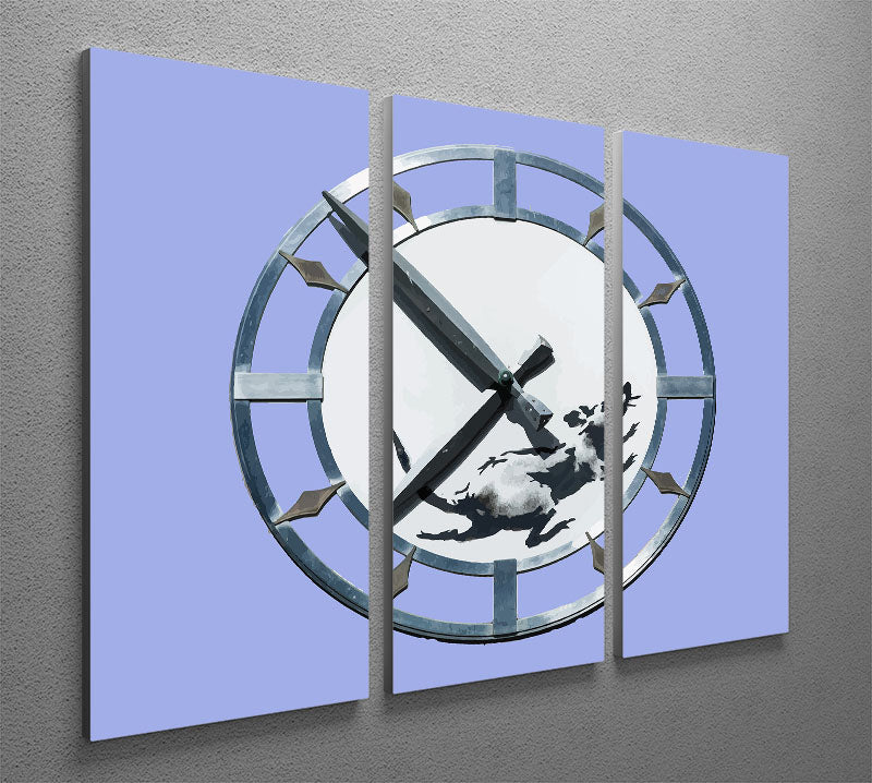 Banksy New York Clock Rat Blue 3 Split Panel Canvas Print - Canvas Art Rocks - 2