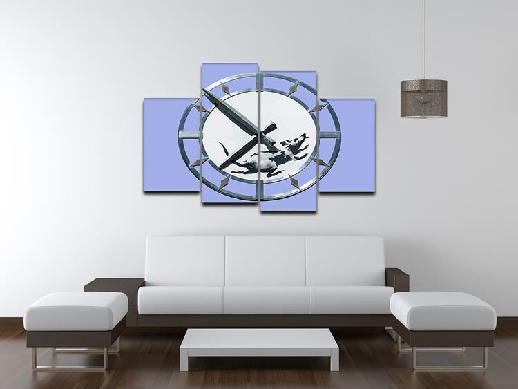 Banksy New York Clock Rat Blue 4 Split Panel Canvas - Canvas Art Rocks - 3