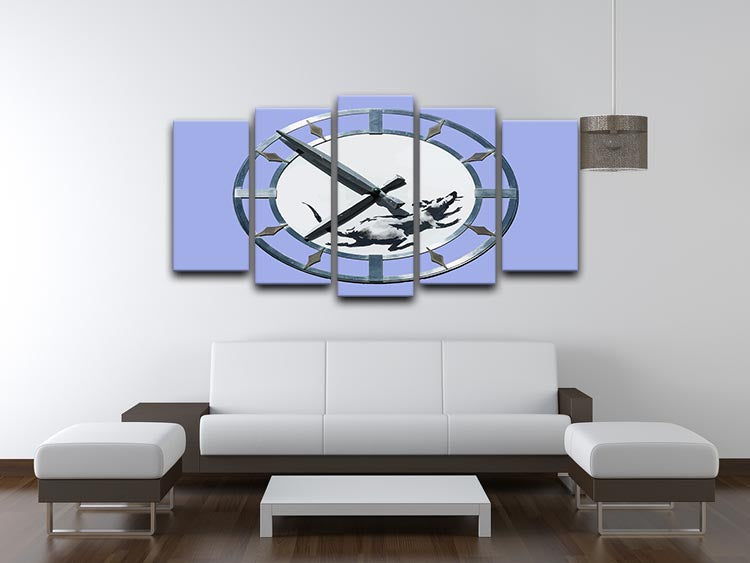 Banksy New York Clock Rat Blue 5 Split Panel Canvas - Canvas Art Rocks - 3