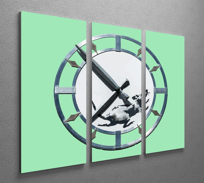 Banksy New York Clock Rat Green 3 Split Panel Canvas Print - Canvas Art Rocks - 2