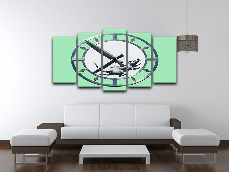 Banksy New York Clock Rat Green 5 Split Panel Canvas - Canvas Art Rocks - 3