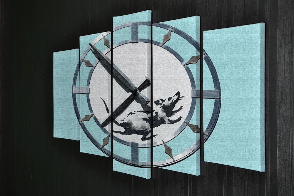 Banksy New York Clock Rat Light Blue 5 Split Panel Canvas - Canvas Art Rocks - 2