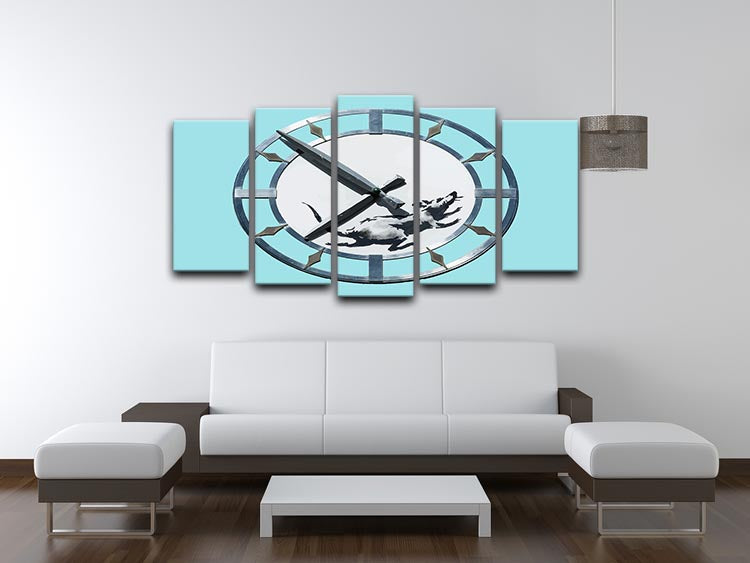 Banksy New York Clock Rat Light Blue 5 Split Panel Canvas - Canvas Art Rocks - 3