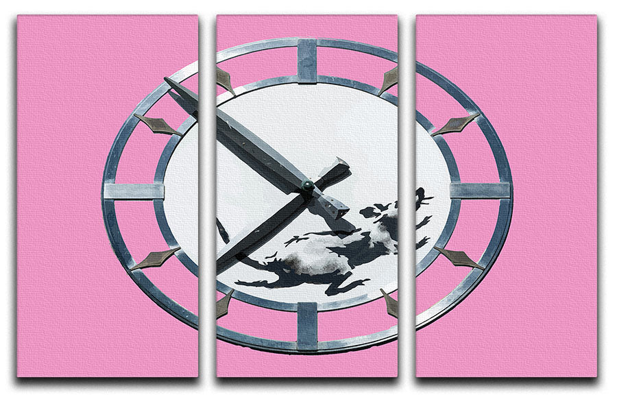 Banksy New York Clock Rat Pink 3 Split Panel Canvas Print - Canvas Art Rocks - 1