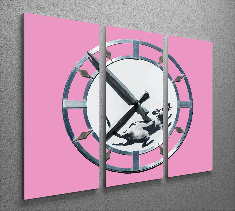 Banksy New York Clock Rat Pink 3 Split Panel Canvas Print - Canvas Art Rocks - 2