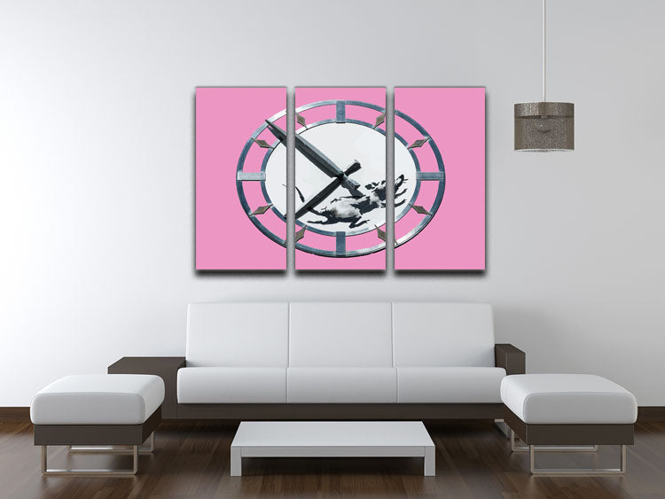 Banksy New York Clock Rat Pink 3 Split Panel Canvas Print - Canvas Art Rocks - 3