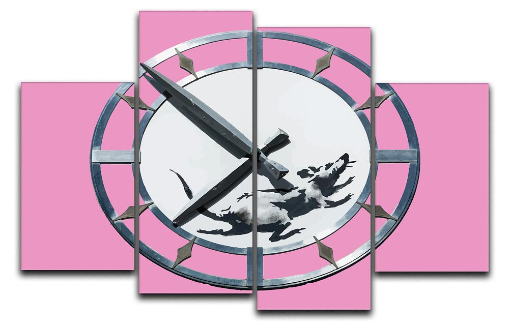 Banksy New York Clock Rat Pink 4 Split Panel Canvas - Canvas Art Rocks - 1