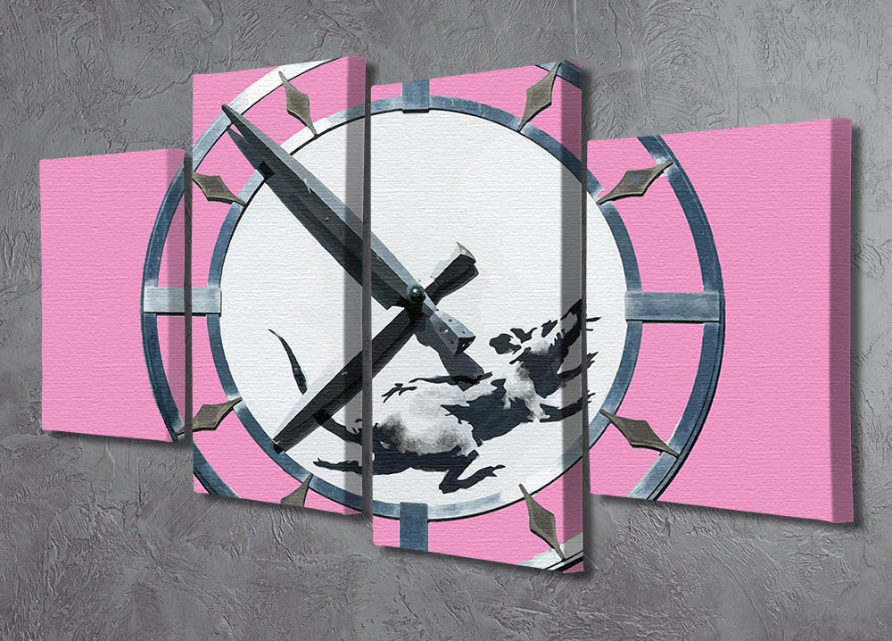 Banksy New York Clock Rat Pink 4 Split Panel Canvas - Canvas Art Rocks - 2