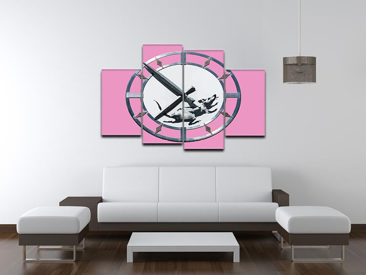 Banksy New York Clock Rat Pink 4 Split Panel Canvas - Canvas Art Rocks - 3