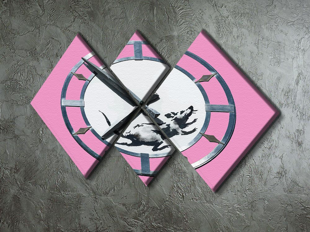 Banksy New York Clock Rat Pink 4 Square Multi Panel Canvas - Canvas Art Rocks - 2