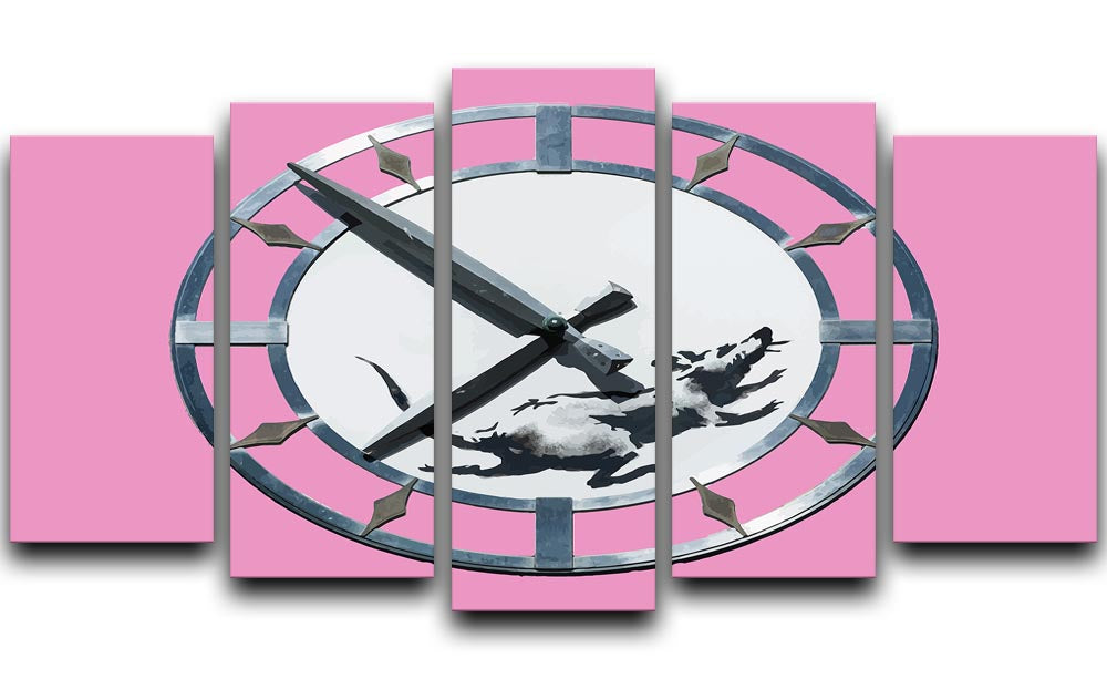 Banksy New York Clock Rat Pink 5 Split Panel Canvas - Canvas Art Rocks - 1