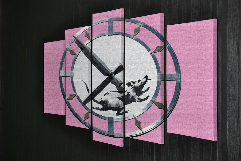 Banksy New York Clock Rat Pink 5 Split Panel Canvas - Canvas Art Rocks - 2