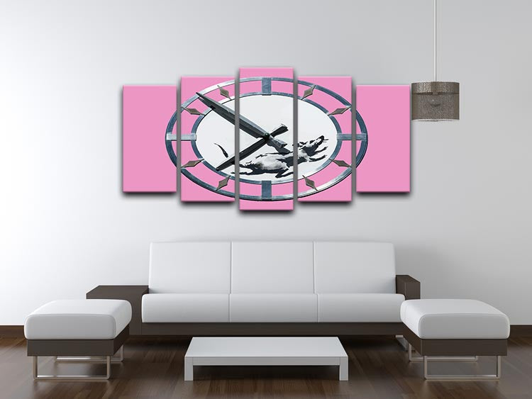 Banksy New York Clock Rat Pink 5 Split Panel Canvas - Canvas Art Rocks - 3