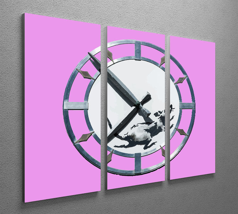 Banksy New York Clock Rat Purple 3 Split Panel Canvas Print - Canvas Art Rocks - 2