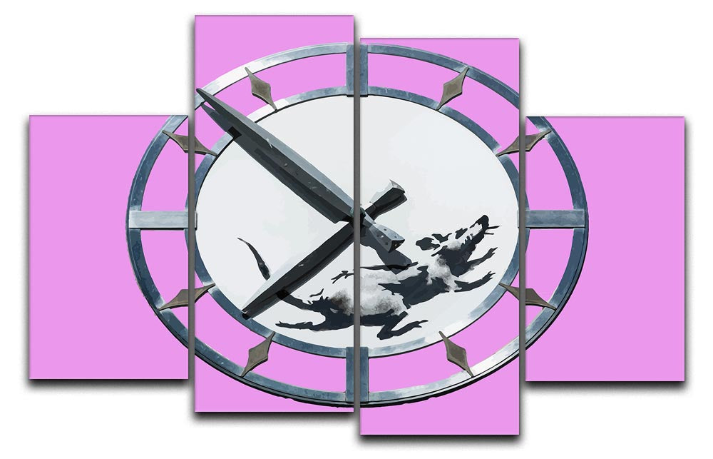 Banksy New York Clock Rat Purple 4 Split Panel Canvas - Canvas Art Rocks - 1
