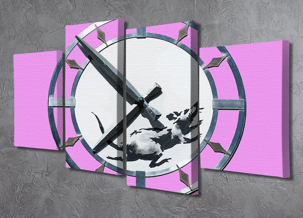 Banksy New York Clock Rat Purple 4 Split Panel Canvas - Canvas Art Rocks - 2