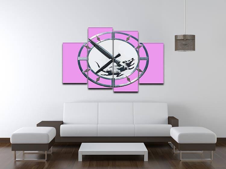 Banksy New York Clock Rat Purple 4 Split Panel Canvas - Canvas Art Rocks - 3