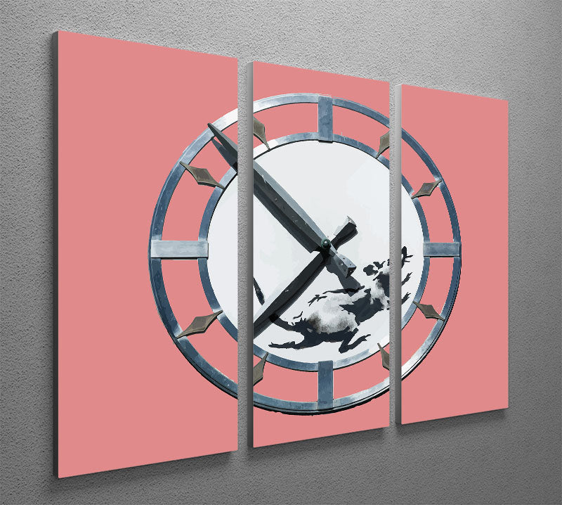 Banksy New York Clock Rat Red 3 Split Panel Canvas Print - Canvas Art Rocks - 2